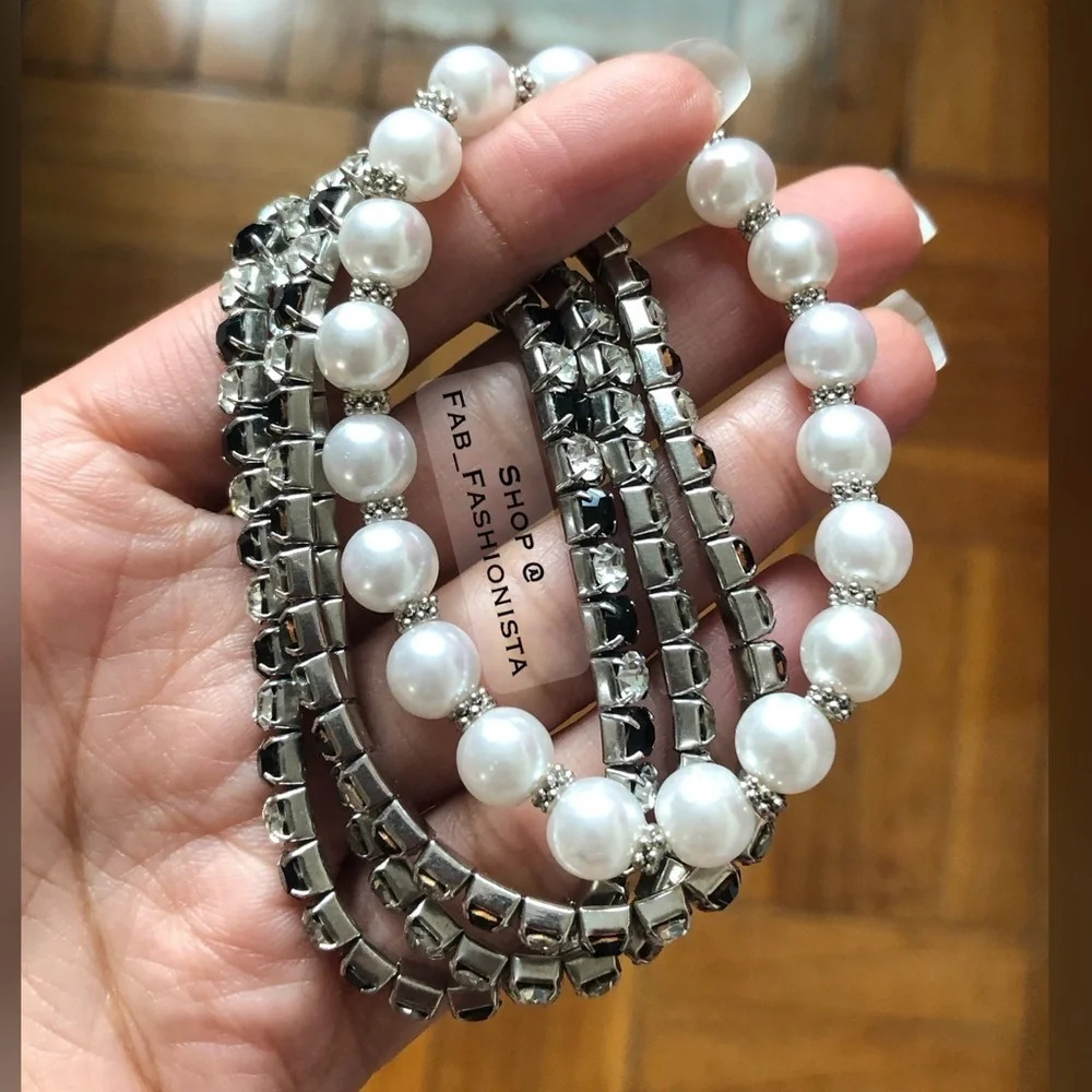 Stretchy Stone Statement Bracelet Bundle Pearl Bl… - image 2